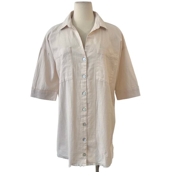 Shore Oversized Linen Shirt Mini Dress Button-Down Seashell Size XS NWT - Picture 1 of 13